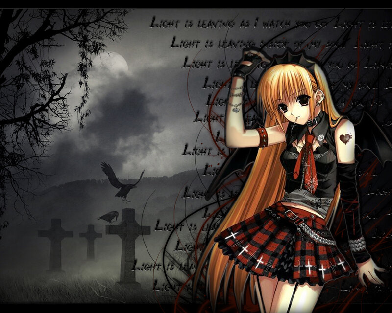 Gothic anime girl in graveyard