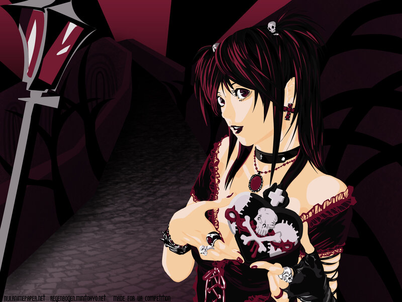 gothic anime girl with skull pendant