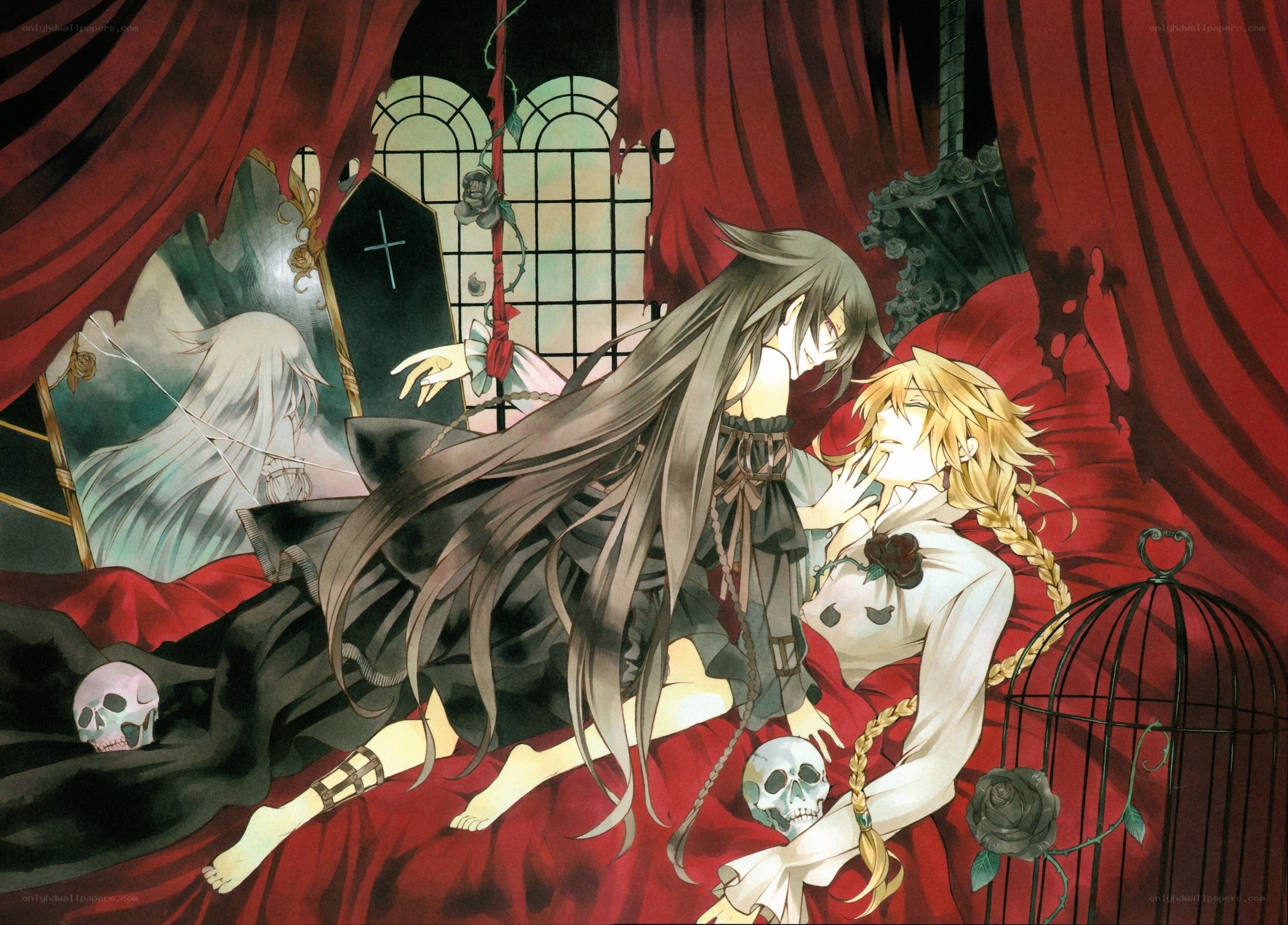 Gothic anime scene with two characters