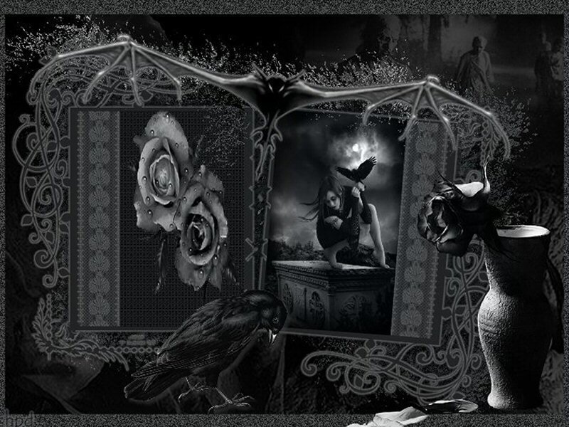 Gothic art with roses and ravens