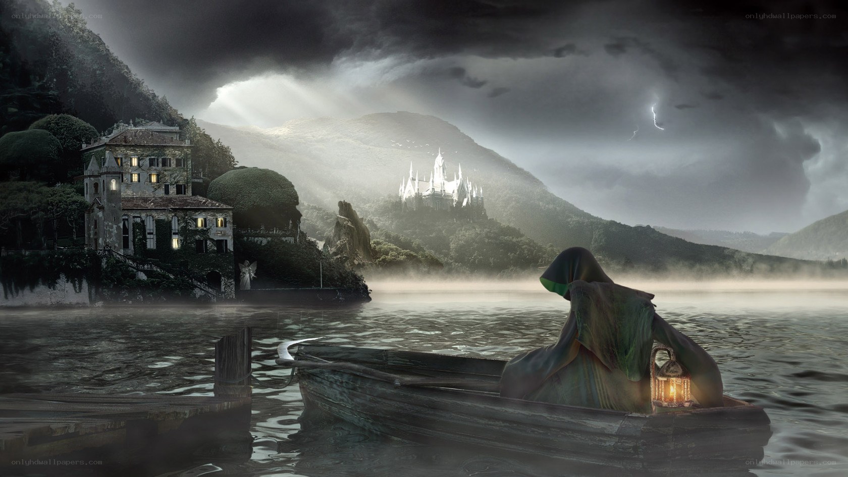 Gothic boat journey at dusk