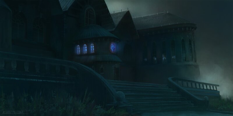 Gothic Building at Night — Dark Blue