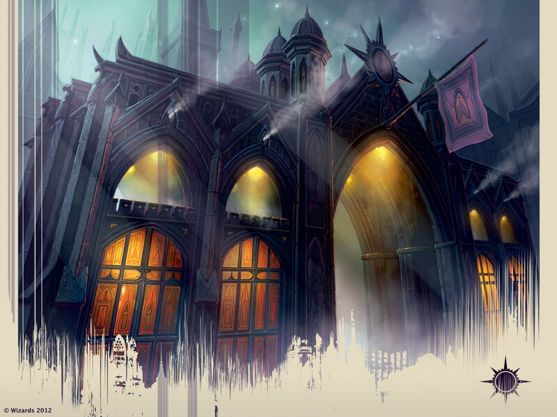 Gothic Building at Night — Purple