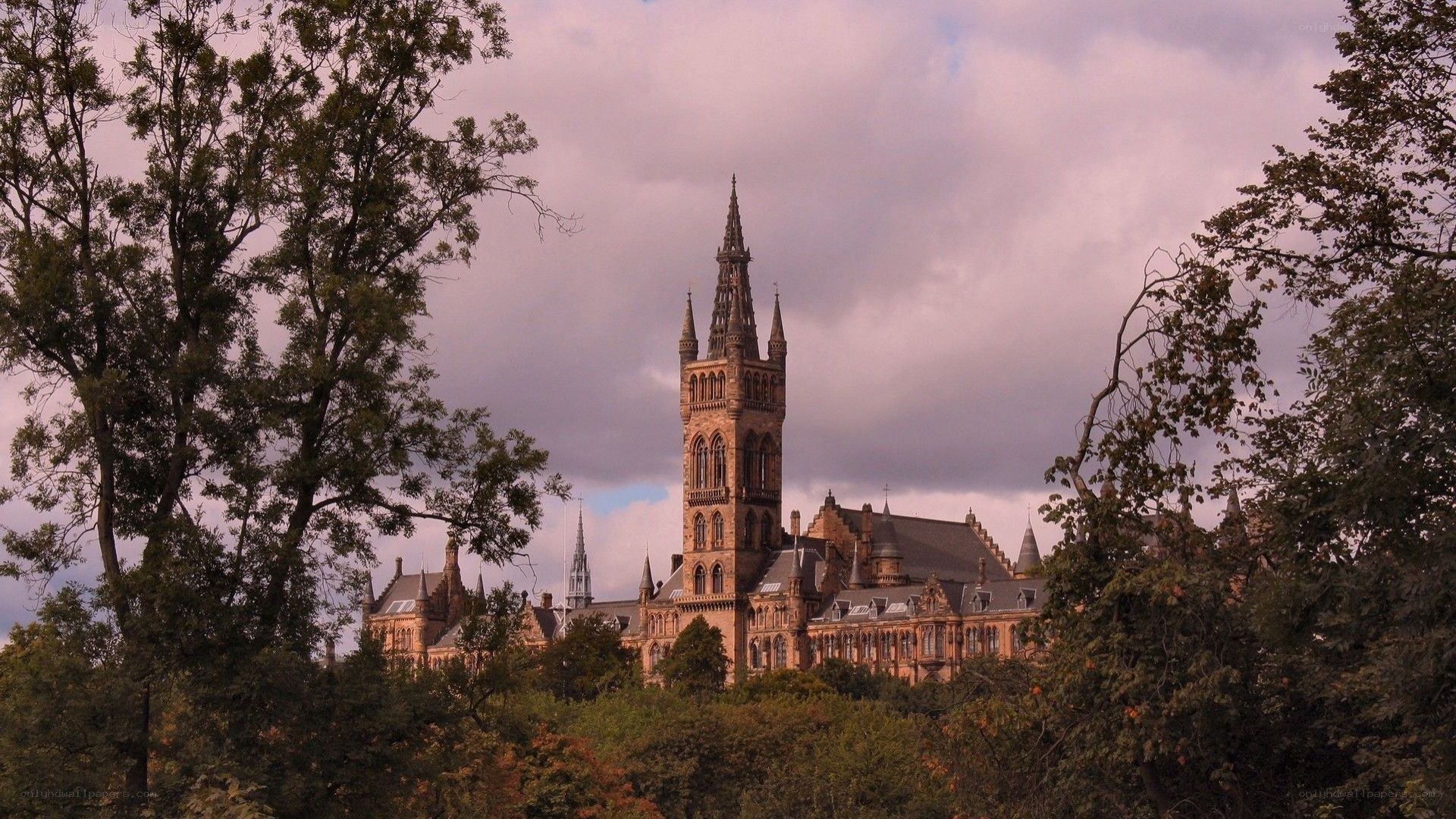 Gothic building behind trees