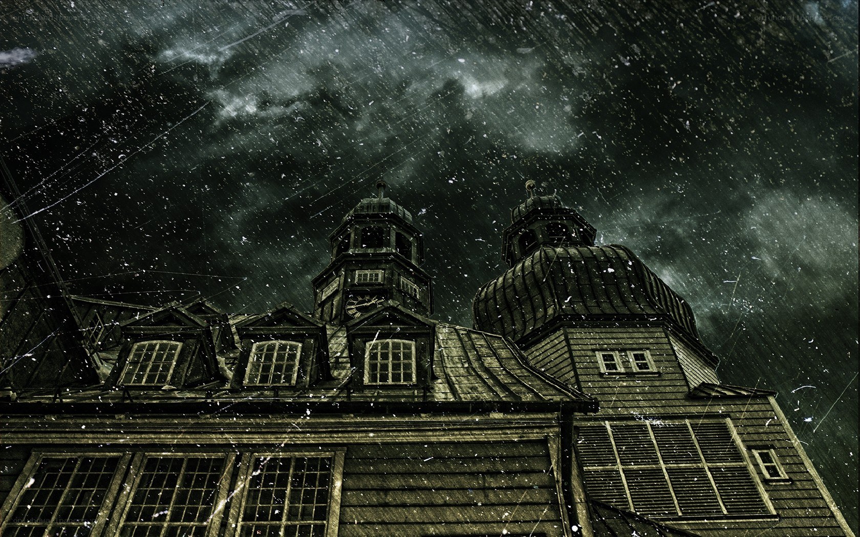 Gothic building in stormy weather