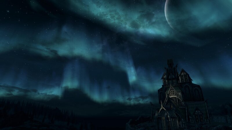 Gothic Building under Aurora
