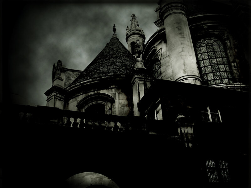 Gothic building under stormy sky