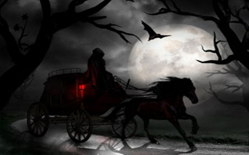 Gothic carriage under moonlight