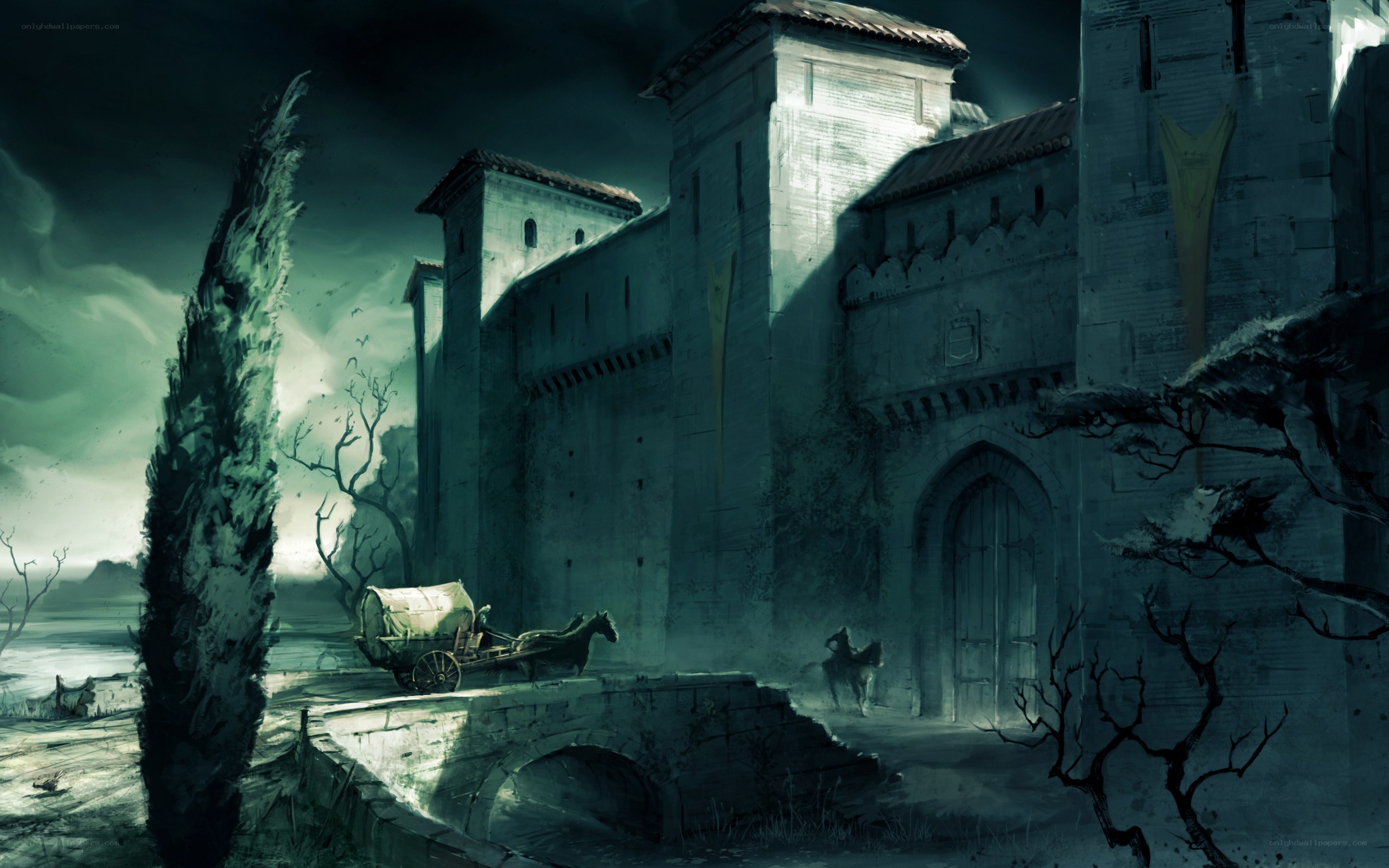 Gothic castle at night