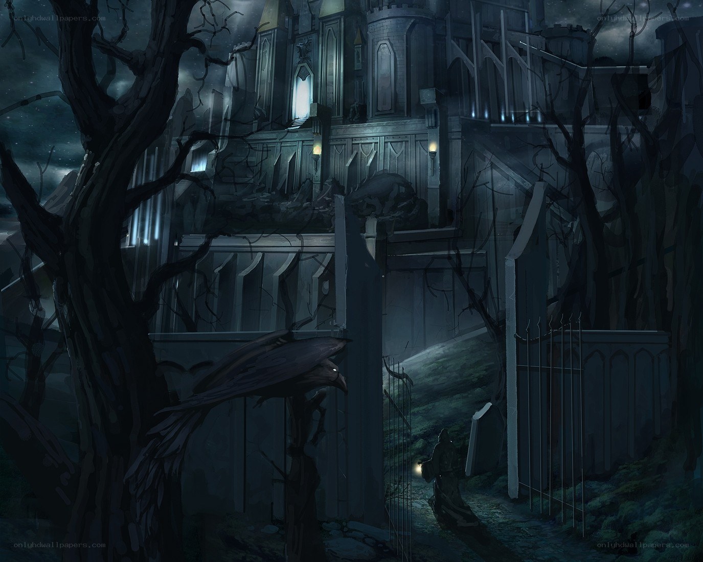 Gothic castle at night