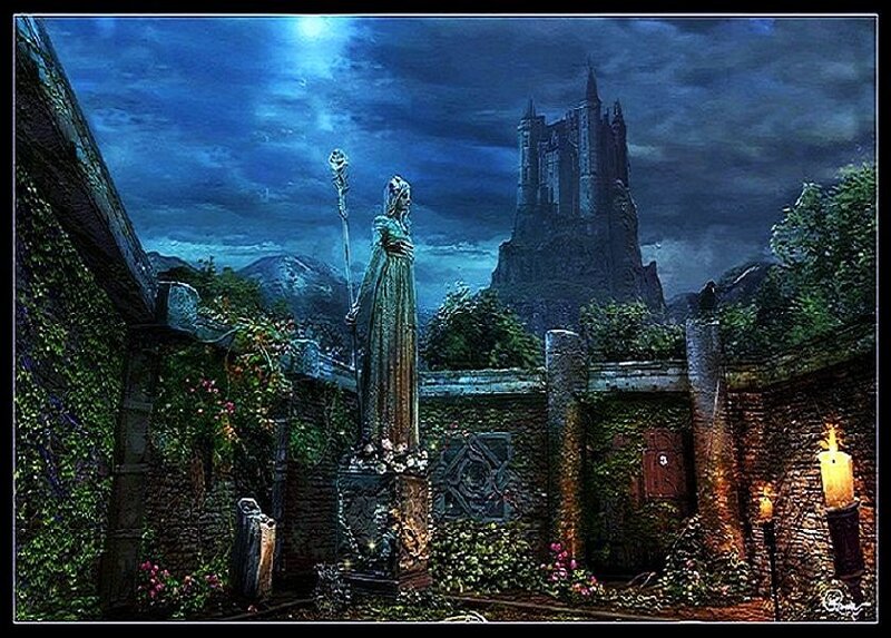 Gothic castle at night