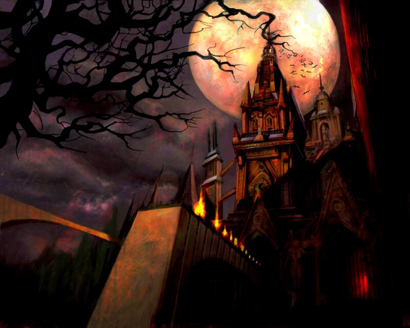 Gothic Castle at Night — Black, Dark, Digital Art