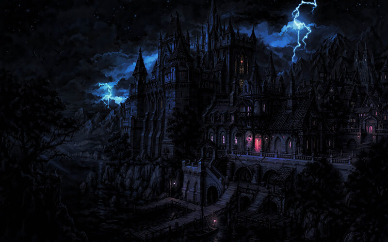Gothic Castle at Night — Black, Dark, Dramatic