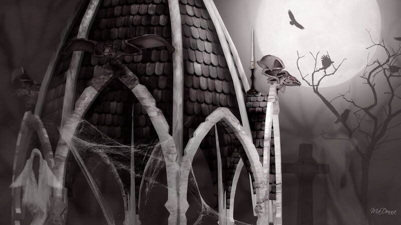 Gothic Castle at Night — Black, Dark