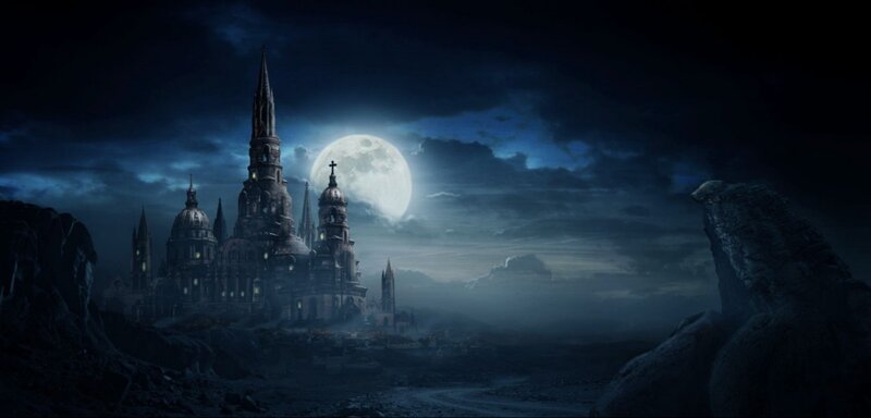 Gothic Castle at Night — Blue, Dark