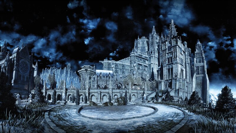 Gothic Castle at Night — Blue, Dramatic, Digital Art
