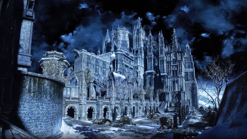 Gothic Castle at Night — Blue, Dramatic, Ominous, Digital Art