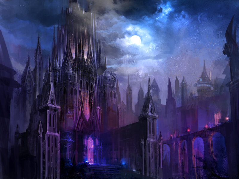 Gothic Castle at Night — Blue, Dramatic