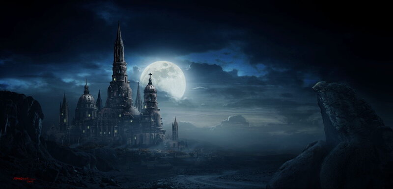 Gothic Castle at Night — Blue