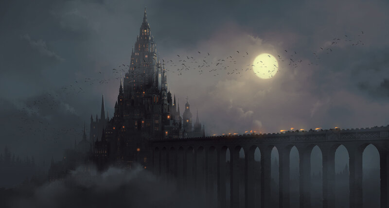 Gothic Castle at Night — Gray