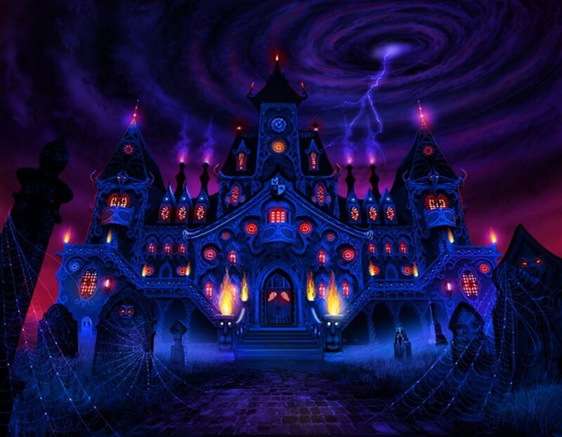 Gothic Castle at Night — Purple, Dramatic