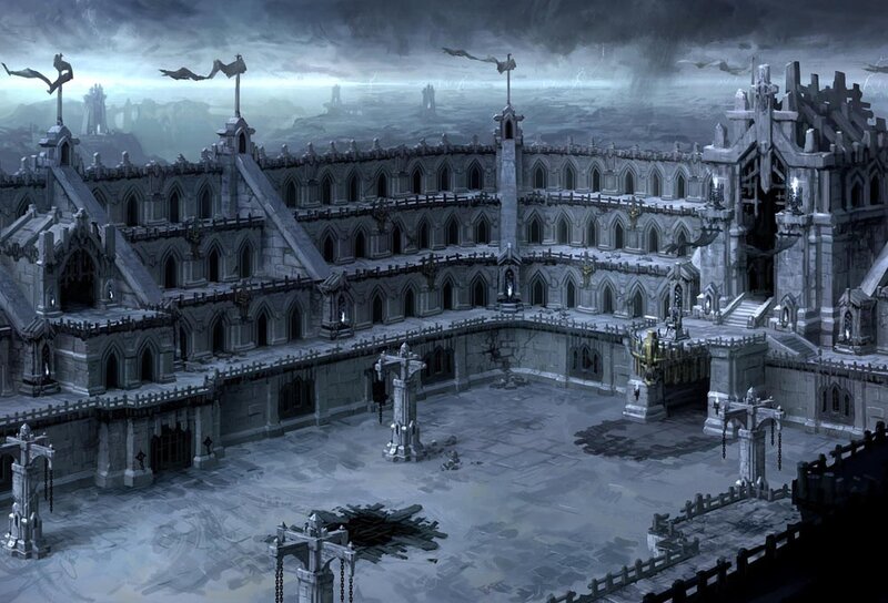 Gothic castle courtyard