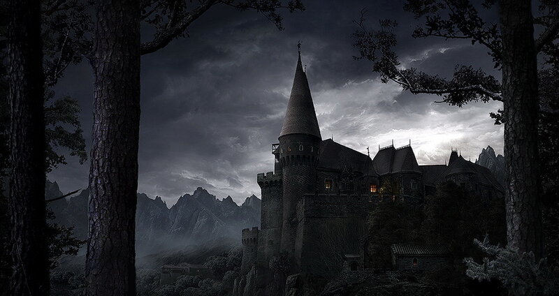 Gothic Castle in Forest — Black
