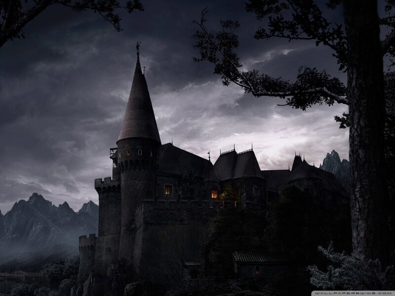 Gothic Castle in Forest — Gray