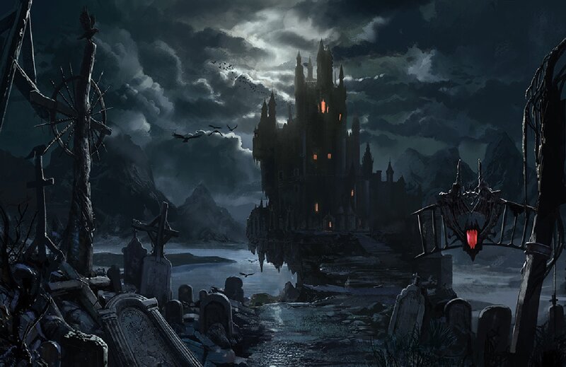 Gothic Castle in Graveyard