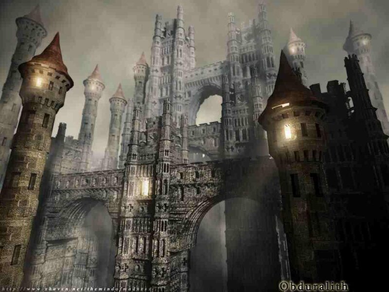 Gothic castle in mist