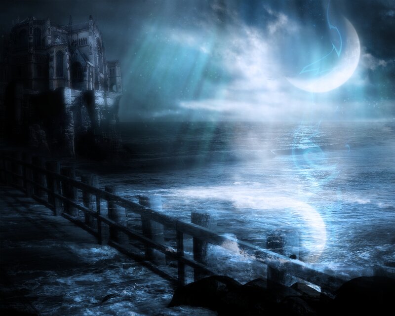 Gothic Castle on Cliff — Blue