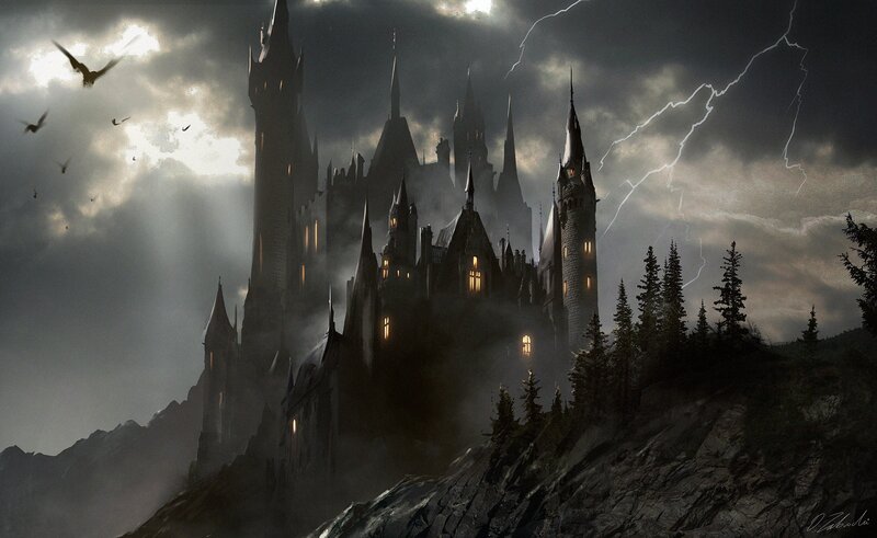 Gothic Castle on Cliff — Gray