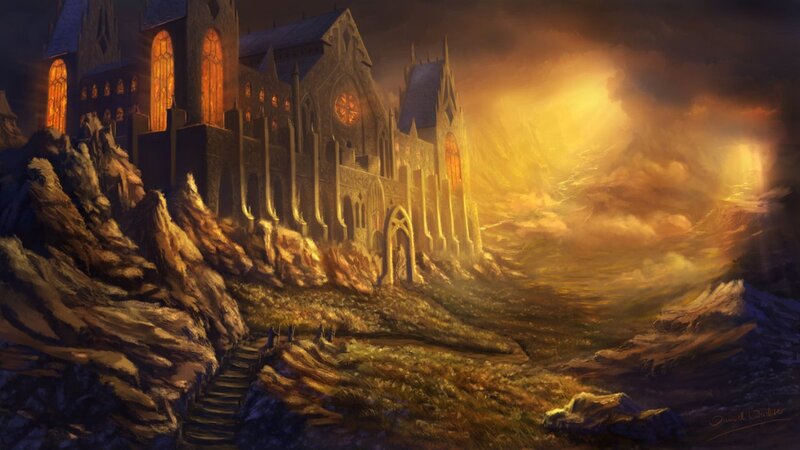Gothic Castle on Cliff — Orange