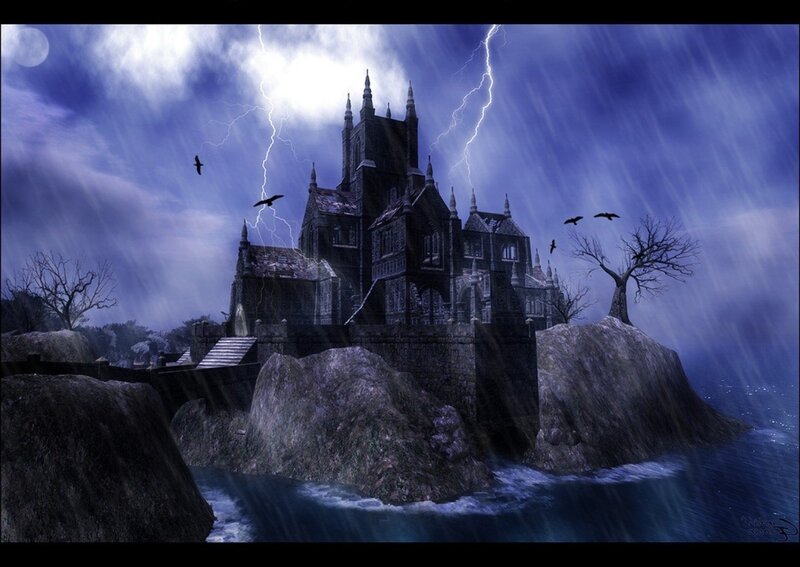 Gothic Castle on Island — Blue