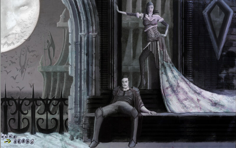 Gothic castle scene with vampires