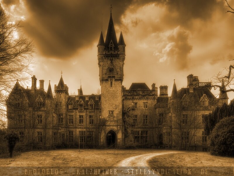 Gothic castle under stormy sky