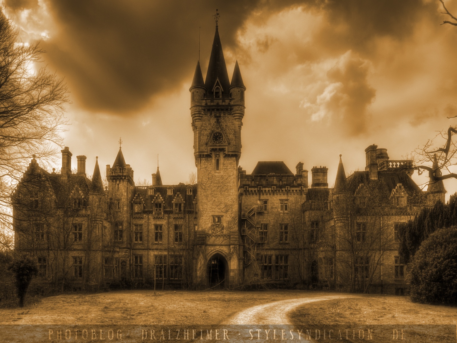 Gothic castle under stormy sky