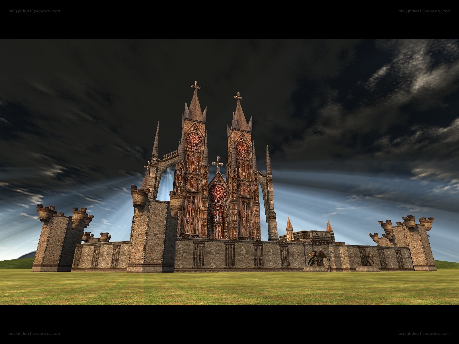 Gothic castle under stormy sky