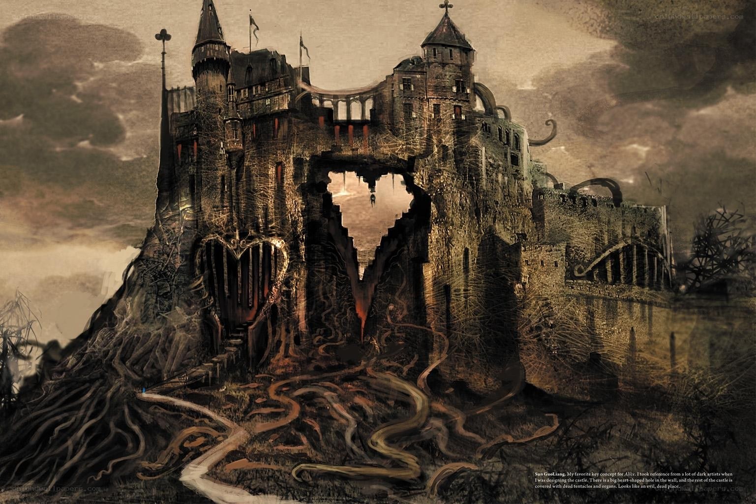 Gothic castle with heart-shaped hole