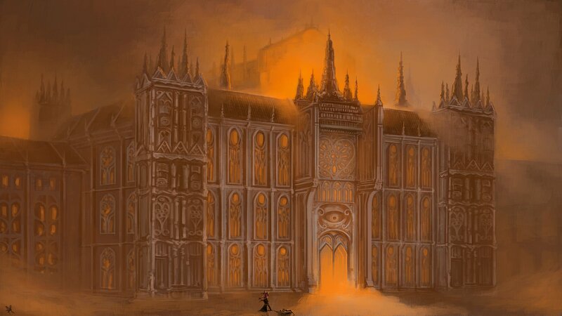 Gothic Cathedral at Dusk — Orange