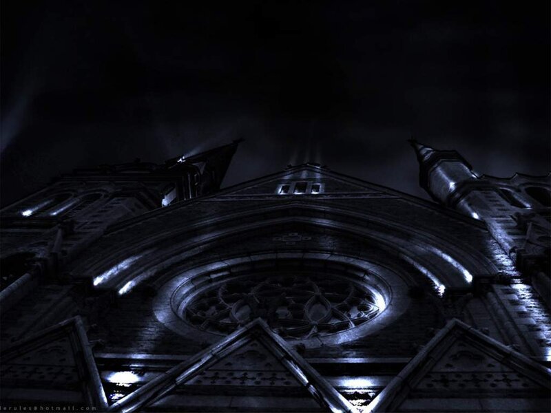Gothic cathedral at night