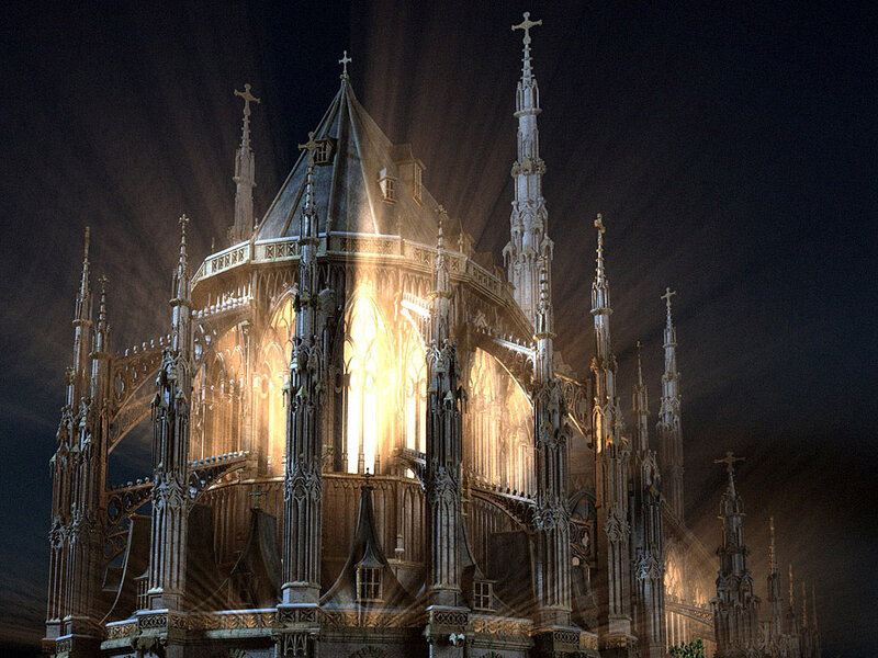 Gothic Cathedral at Night — Black, Dramatic, Digital Art