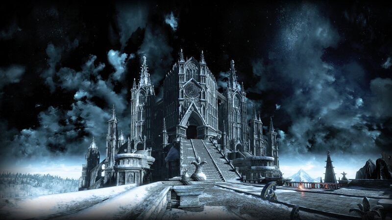 Gothic Cathedral at Night — Black, Dramatic