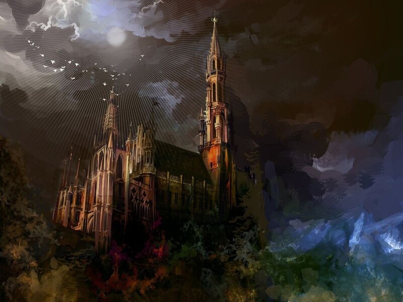 Gothic Cathedral at Night — Dark Blue