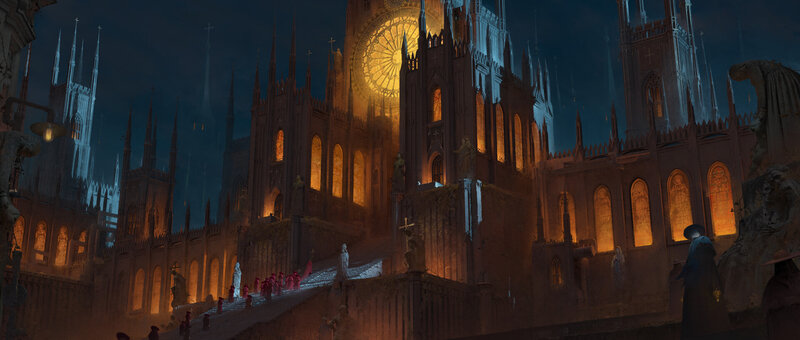 Gothic Cathedral at Night — Orange