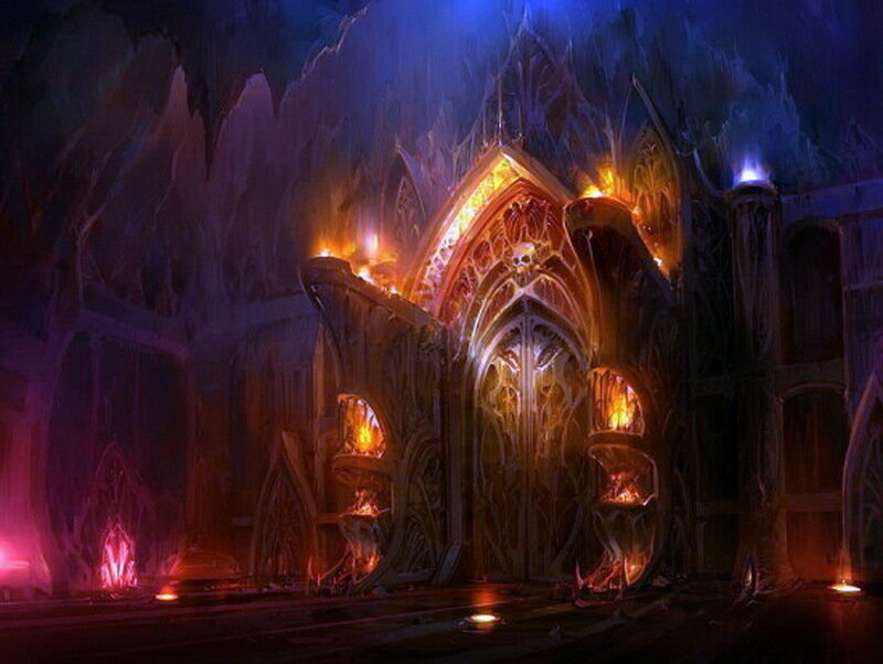 Gothic Cathedral Entrance — Blue
