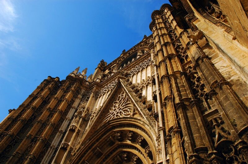 Gothic Cathedral Facade — Blue, Dramatic