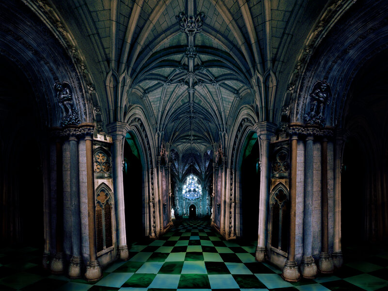Gothic cathedral hallway