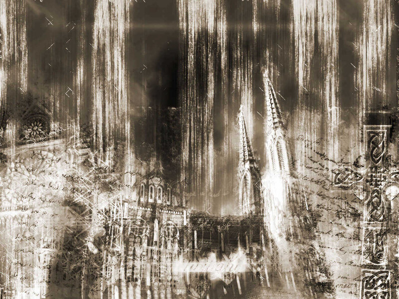 Gothic cathedral in sepia collage