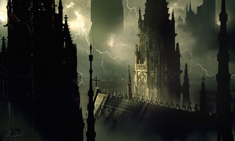 Gothic Cathedral in Storm